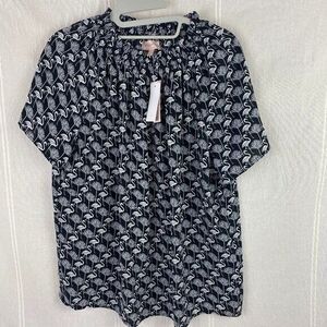 Philosophy Black & White Flamingo Patterned Top Blouse Short Sleeve Small